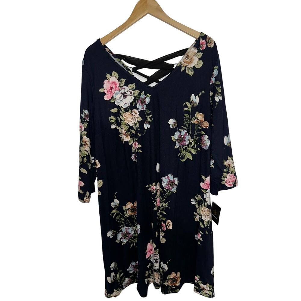Floral Crisscross Back Mini Dress - Navy